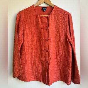 Eileen Fisher Luxury Burnt Orange Silk Asian/ Oriental Shirt Blouse Small